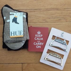 Stocking Stuffers: Boot socks, hair clips, gift book